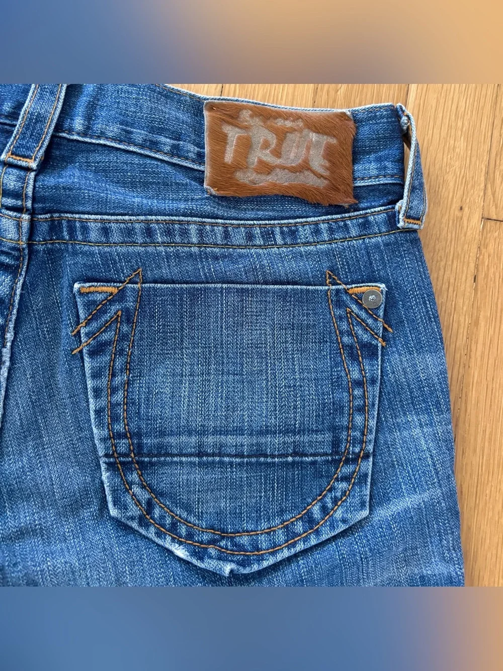 Vintage True Religion Geno Pony Hair Patch Distressed Denim Jorts Cutoff 31/32